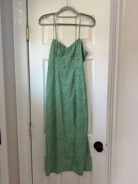 Zara Green Spotted Maxi Slip Dress with Thin Straps
